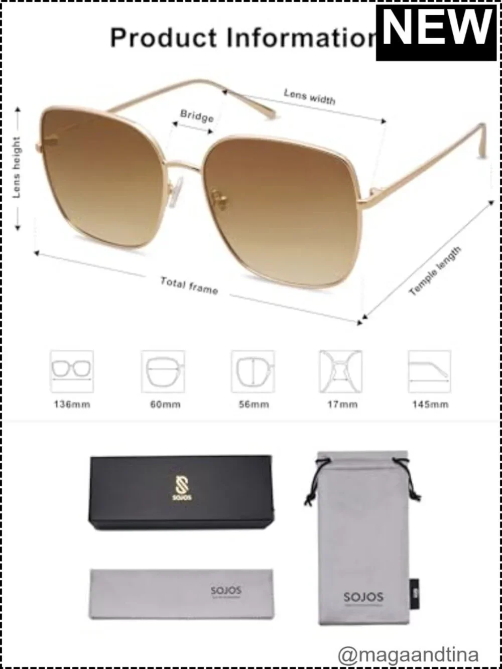 Oversized Square Metal Frame Sunglasses UV400 Protection Unisex